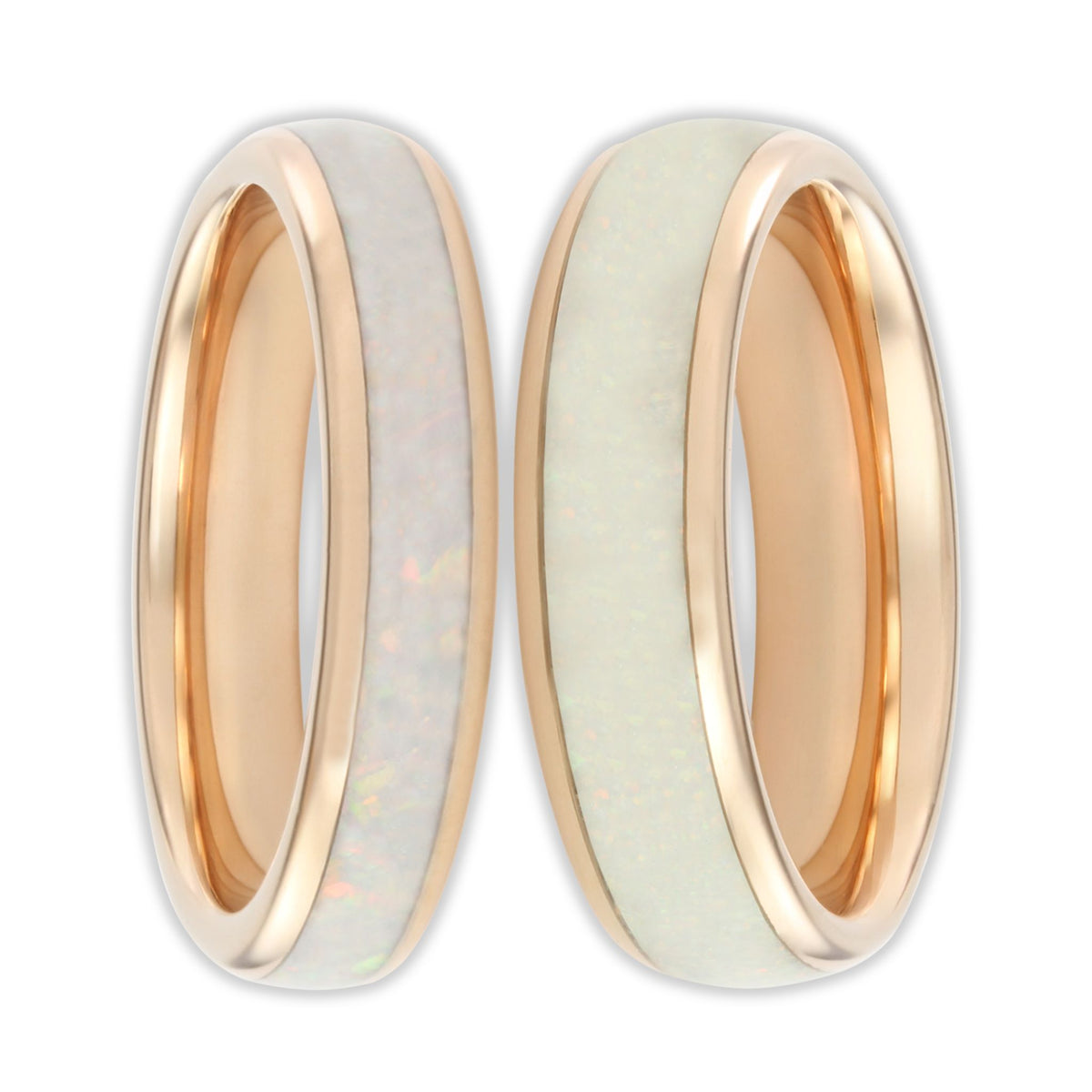 set of tungsten rose gold opal wonder rings