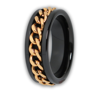 Black with Gold Rotating Chain 8mm Wonder Ring