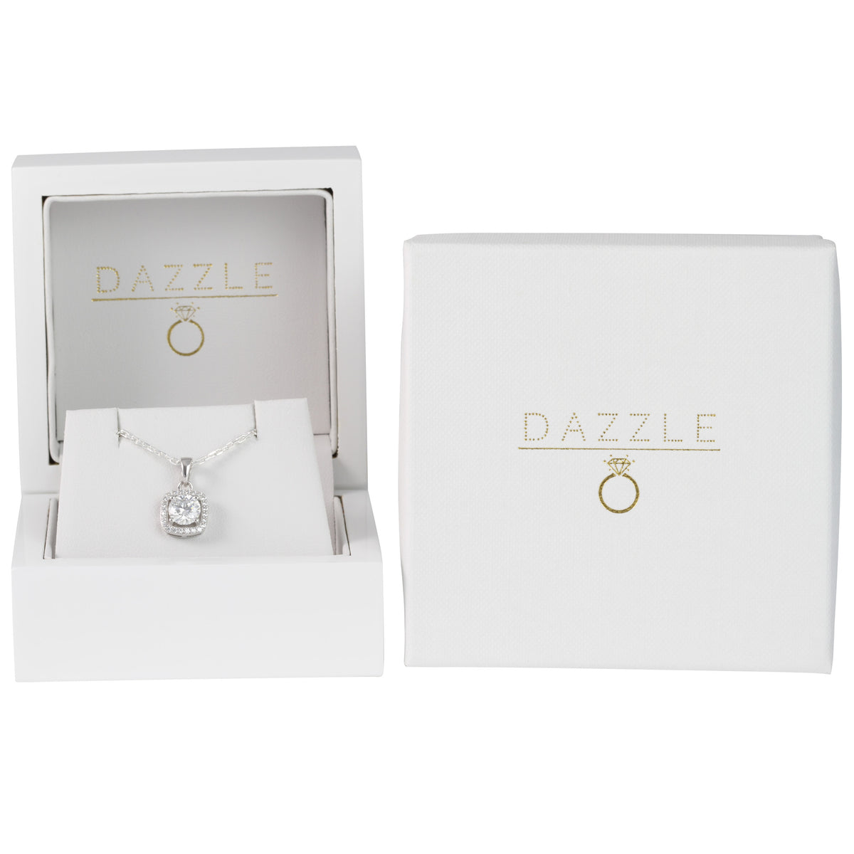 White Gold 1ct Square Moissanite Halo Silver Dazzle Pendant Necklace