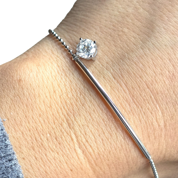 1ct White Gold Round Moissanite Bar Silver Dazzle Bracelet