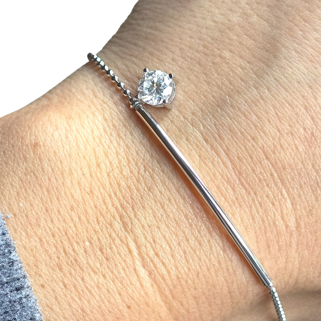 1ct White Gold Round Moissanite Bar Silver Dazzle Bracelet
