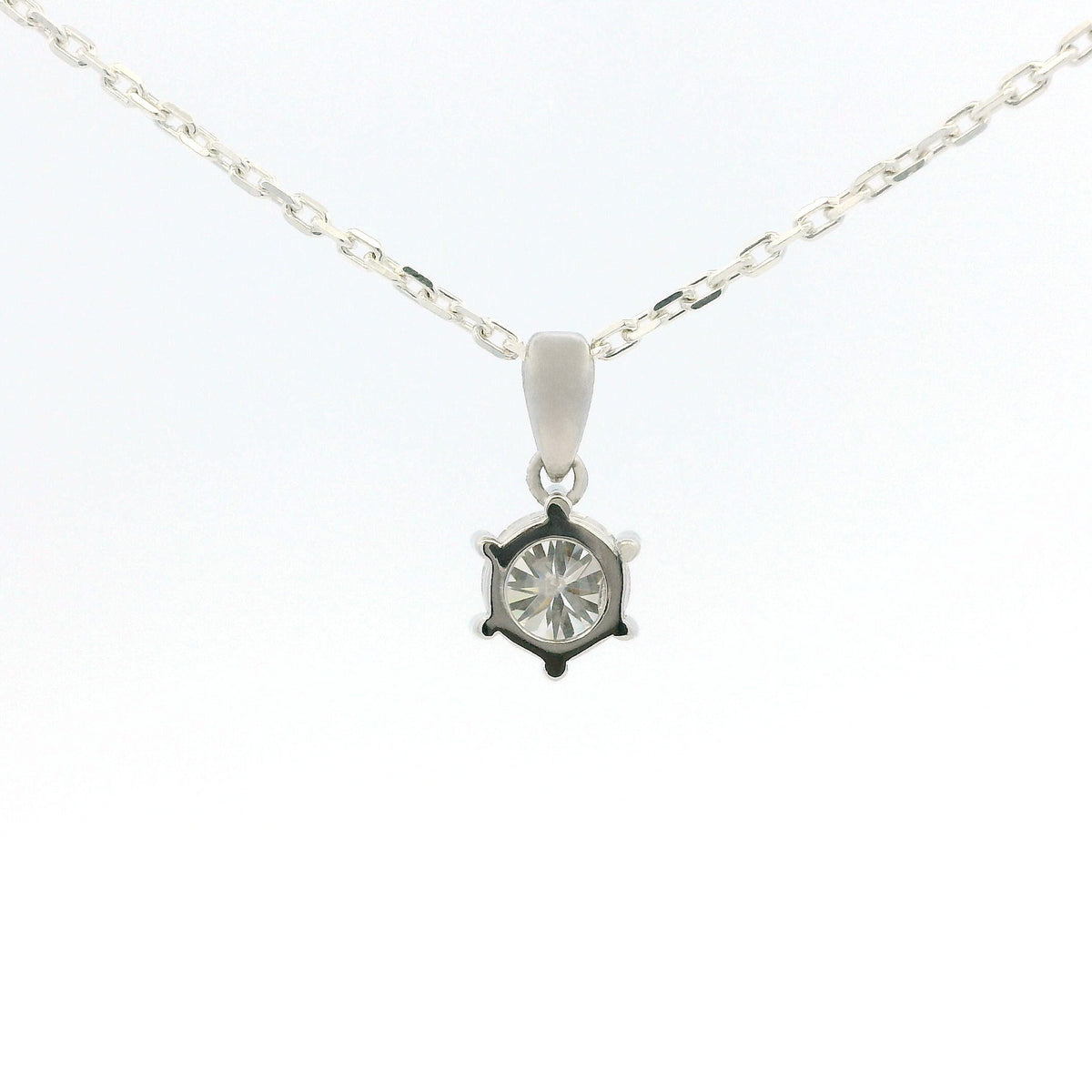 White Gold 1ct Round Moissanite Silver Dazzle Pendant Necklace