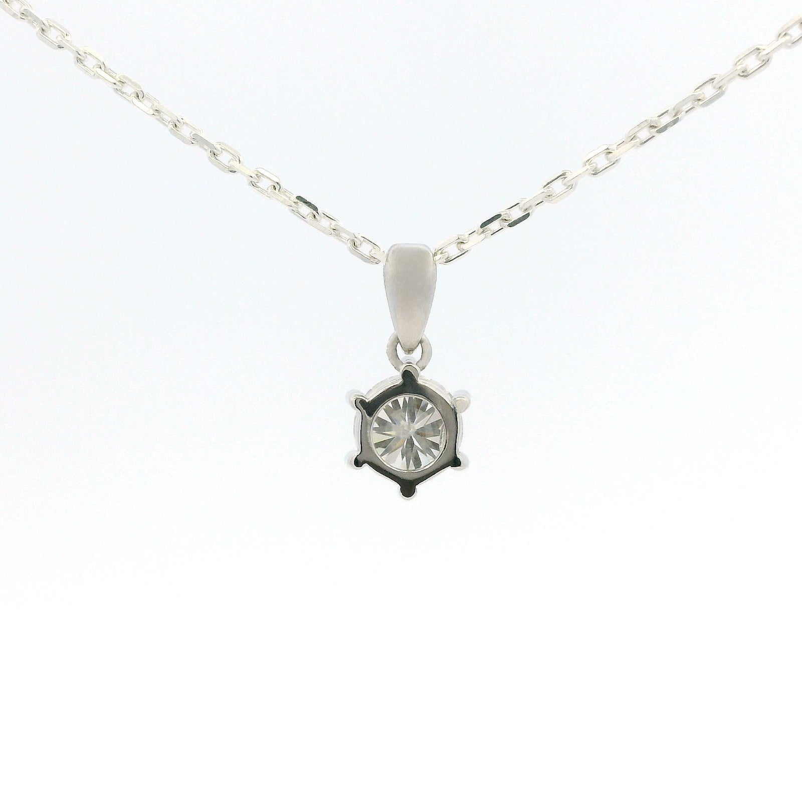 White Gold 1ct Round Moissanite Silver Dazzle Pendant Necklace