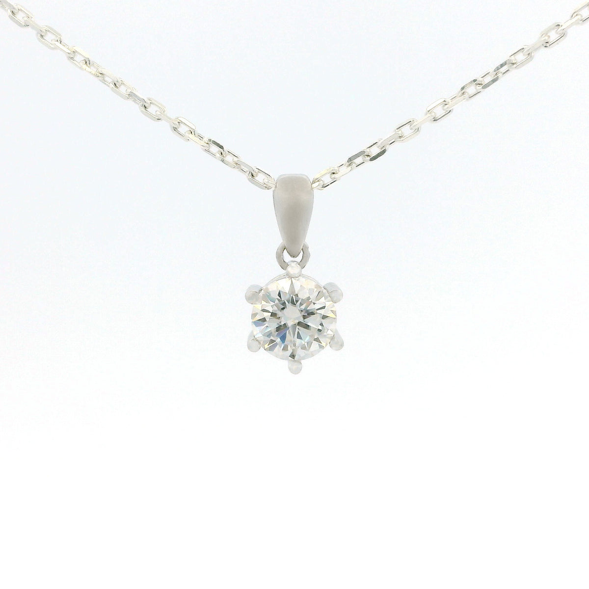 White Gold 1ct Round Moissanite Silver Dazzle Pendant Necklace