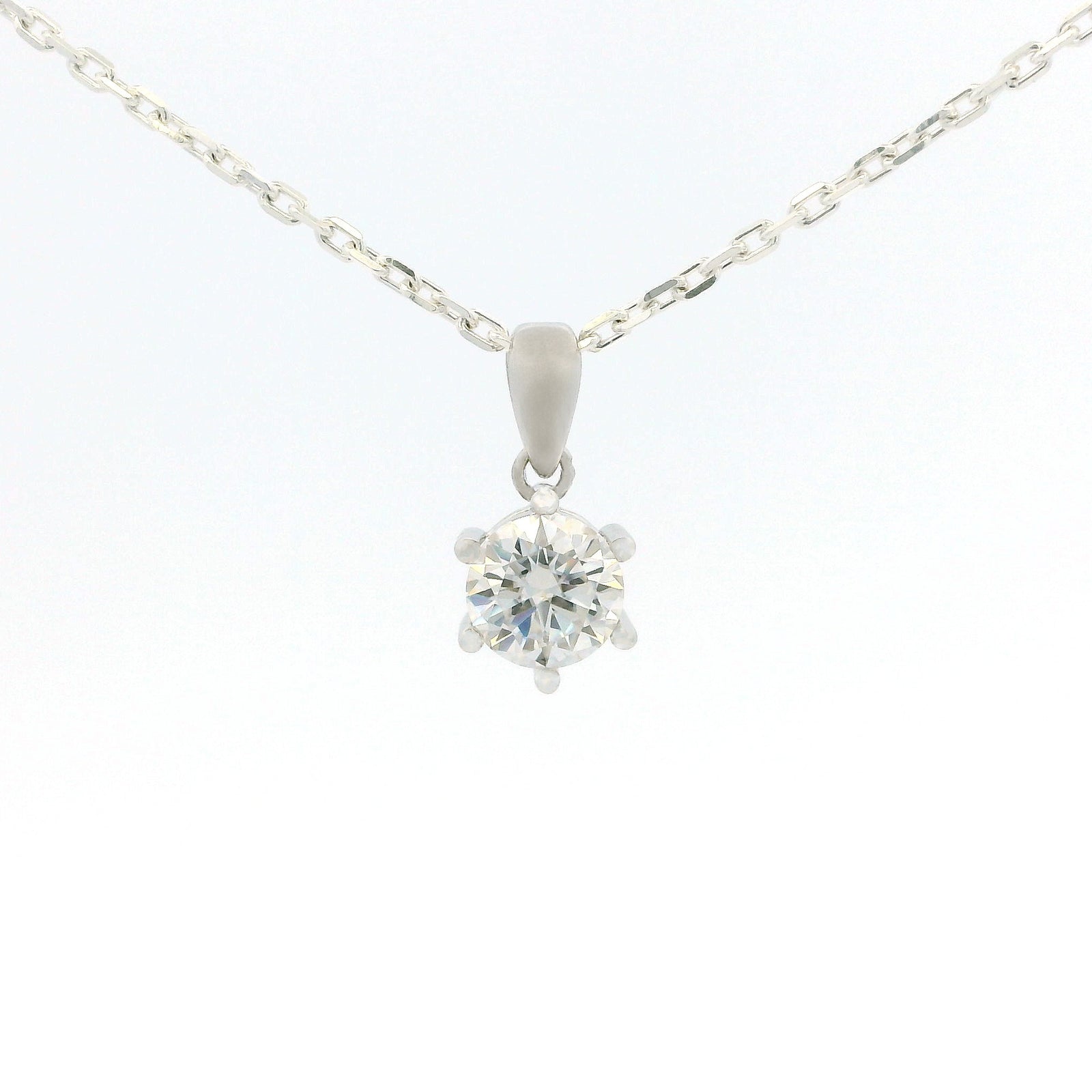 White Gold 1ct Round Moissanite Silver Dazzle Pendant Necklace