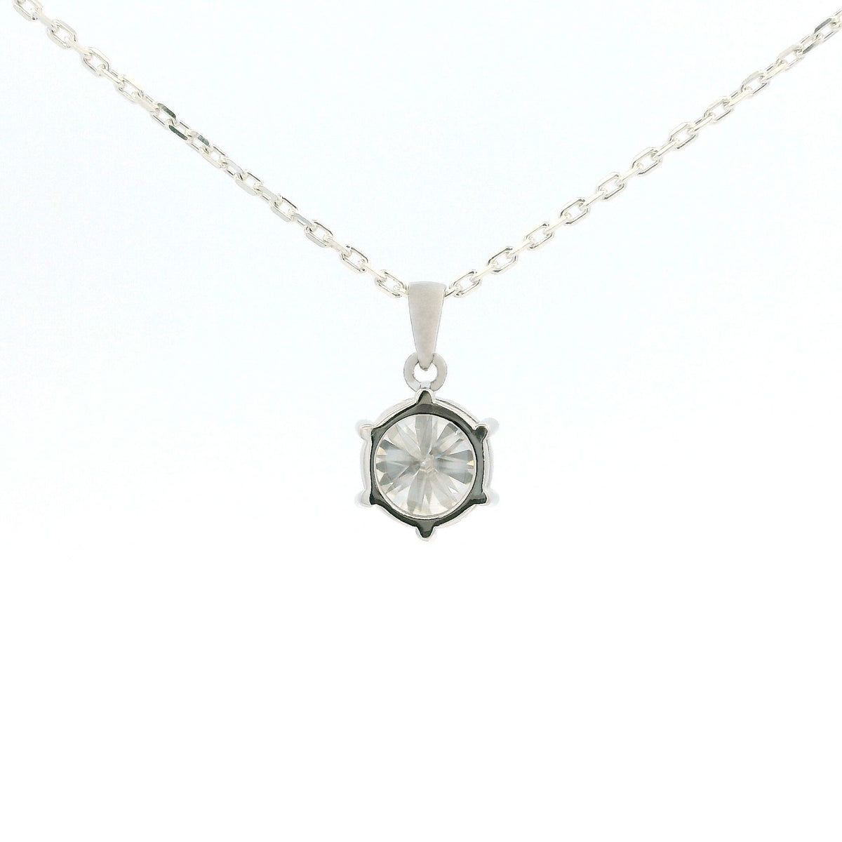 White Gold 3ct Round Moissanite Silver Dazzle Pendant Necklace