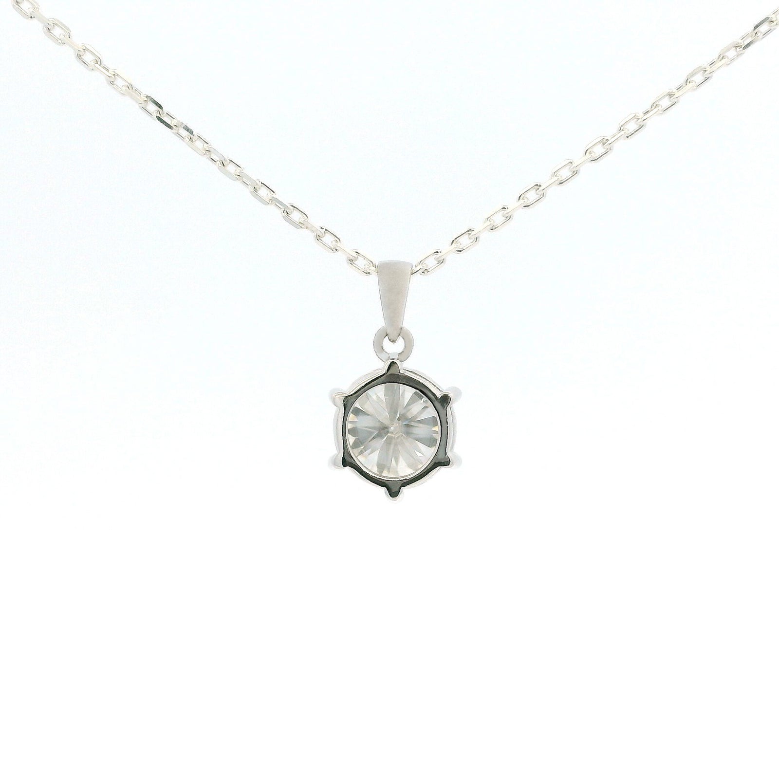 White Gold 3ct Round Moissanite Silver Dazzle Pendant Necklace
