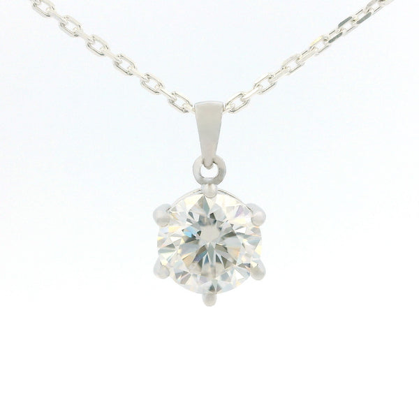 White Gold 3ct Round Moissanite Silver Dazzle Pendant Necklace