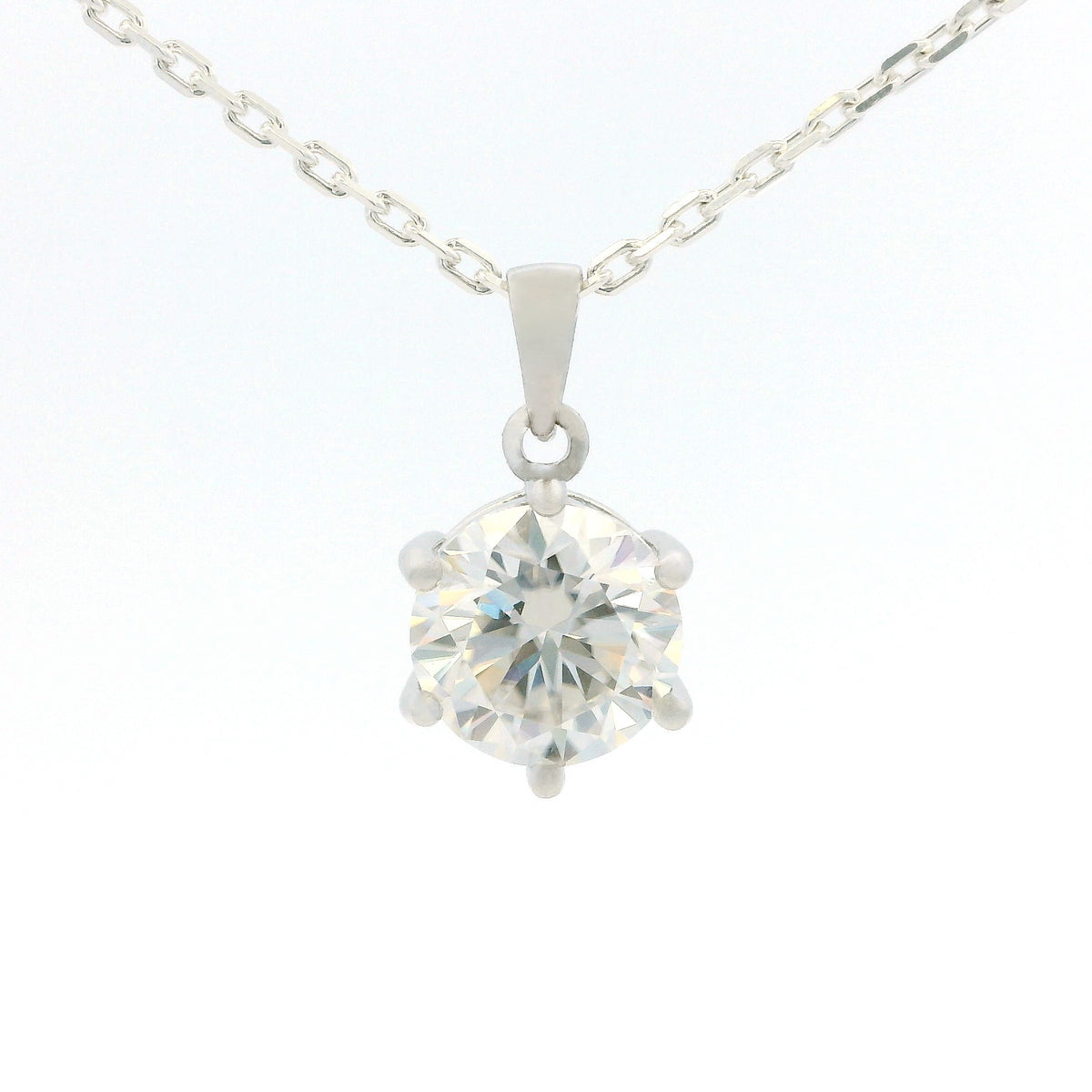 White Gold 3ct Round Moissanite Silver Dazzle Pendant Necklace