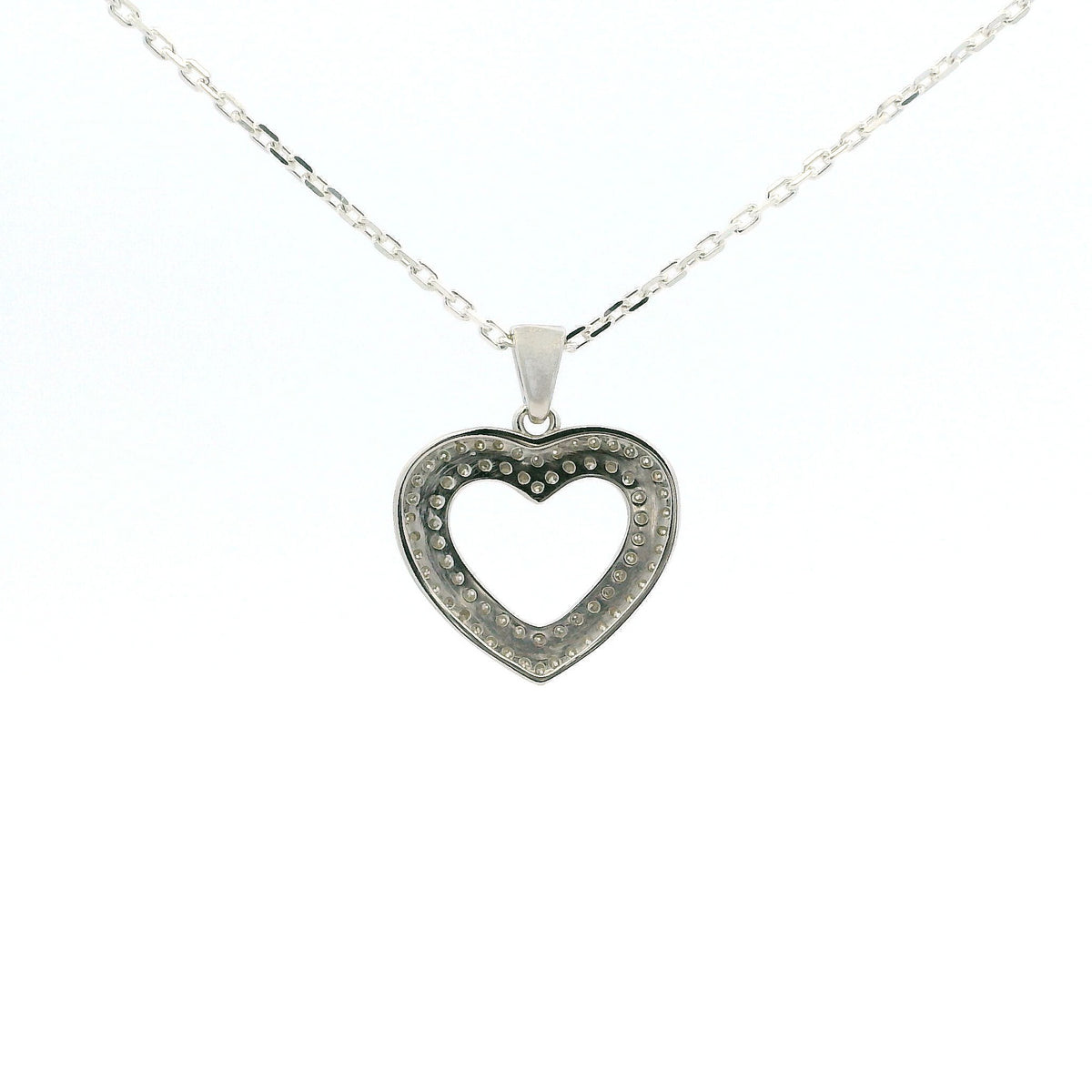 White Gold Moissanite Open Heart Silver Dazzle Pendant Necklace