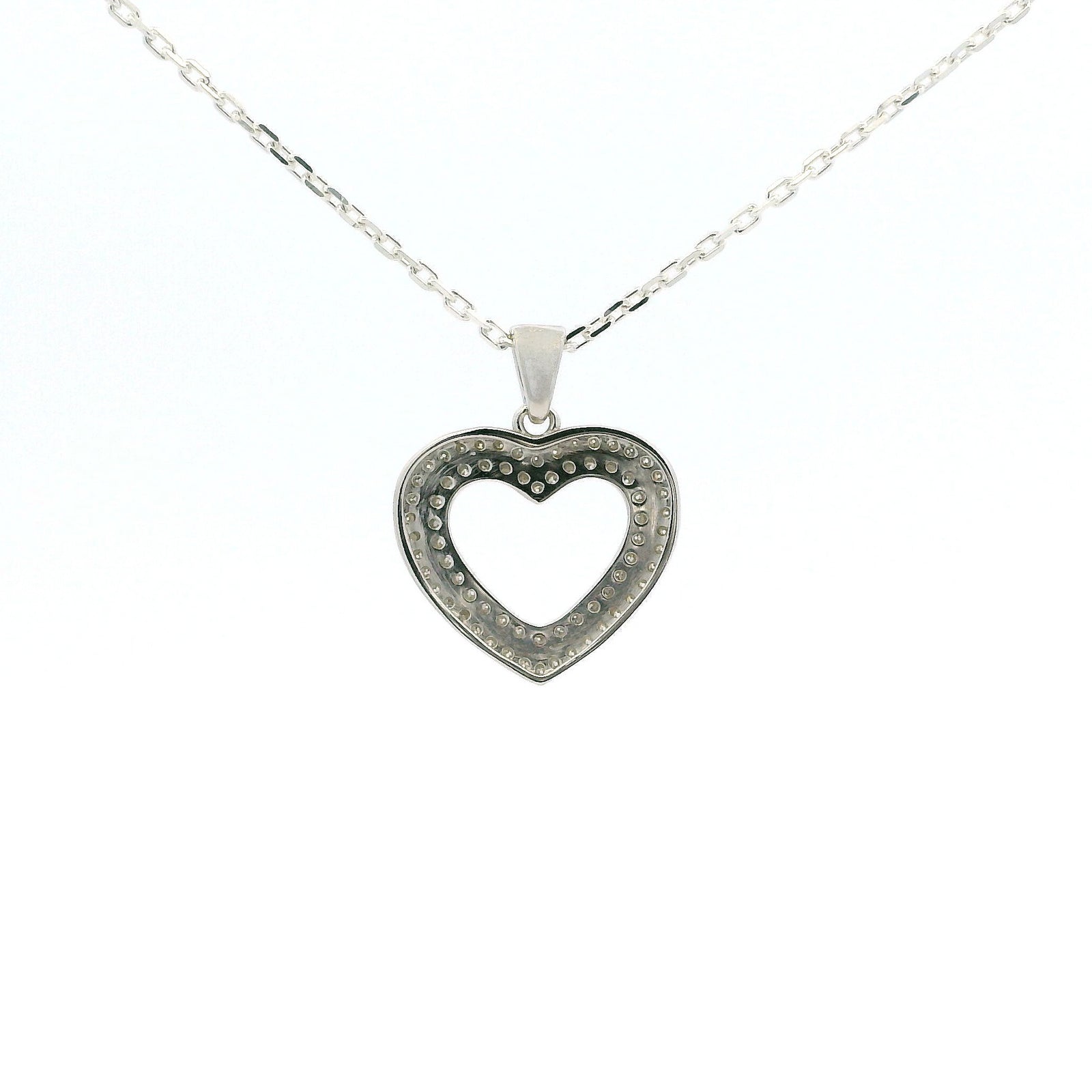 White Gold Moissanite Open Heart Silver Dazzle Pendant Necklace