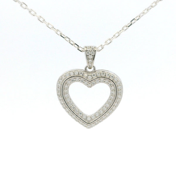 White Gold Moissanite Open Heart Silver Dazzle Pendant Necklace