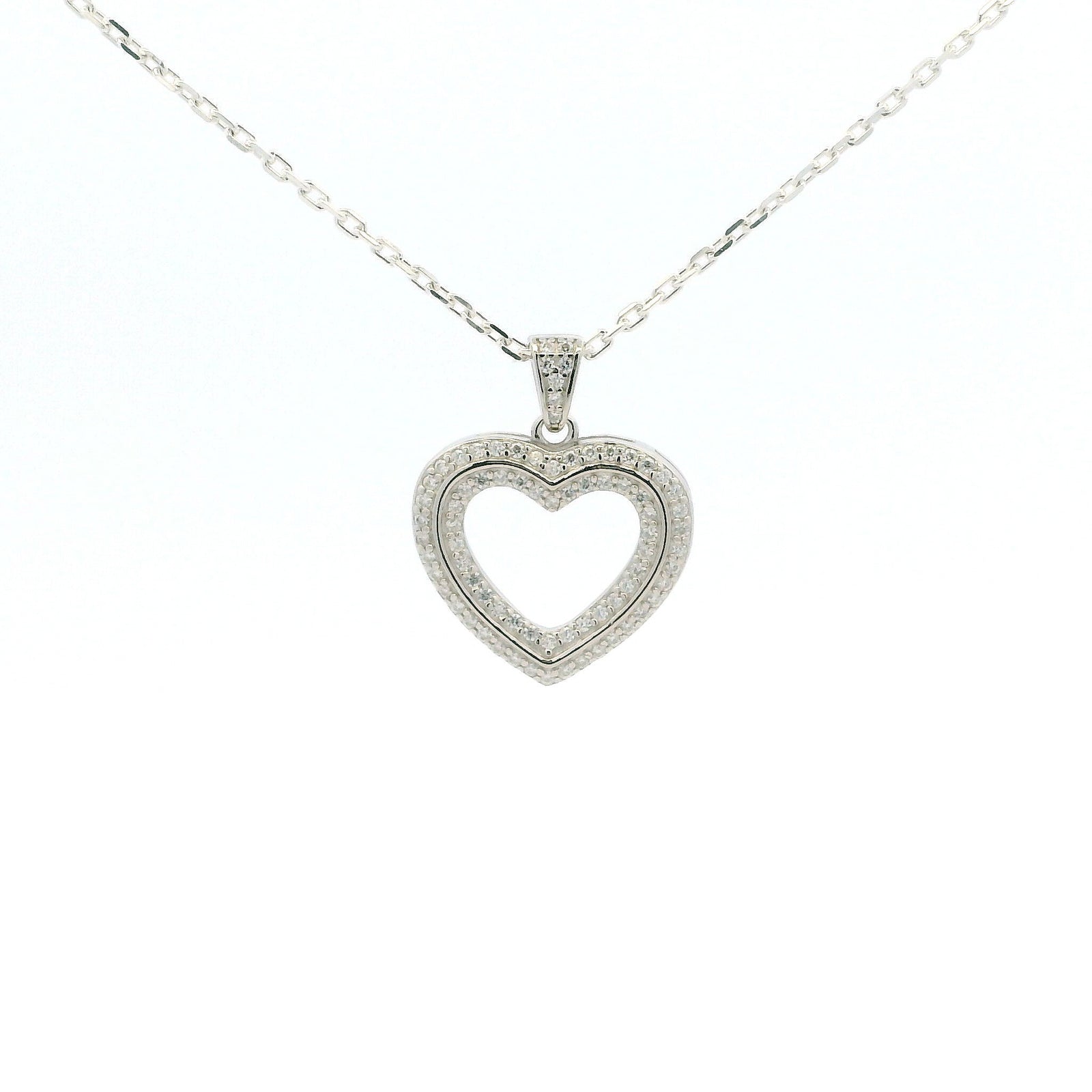 White Gold Moissanite Open Heart Silver Dazzle Pendant Necklace