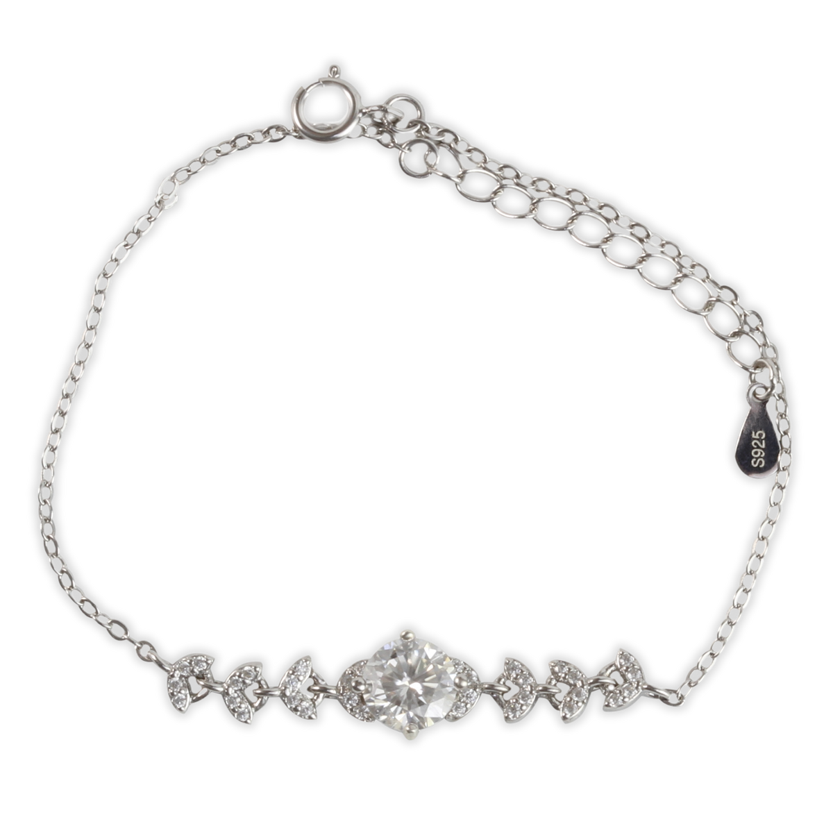 1ct White Gold Moissanite Six Leaf Silver Dazzle Bracelet