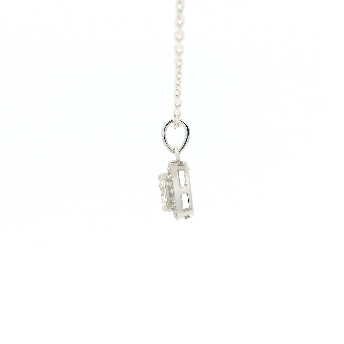 White Gold 1ct Square Moissanite Halo Silver Dazzle Pendant Necklace