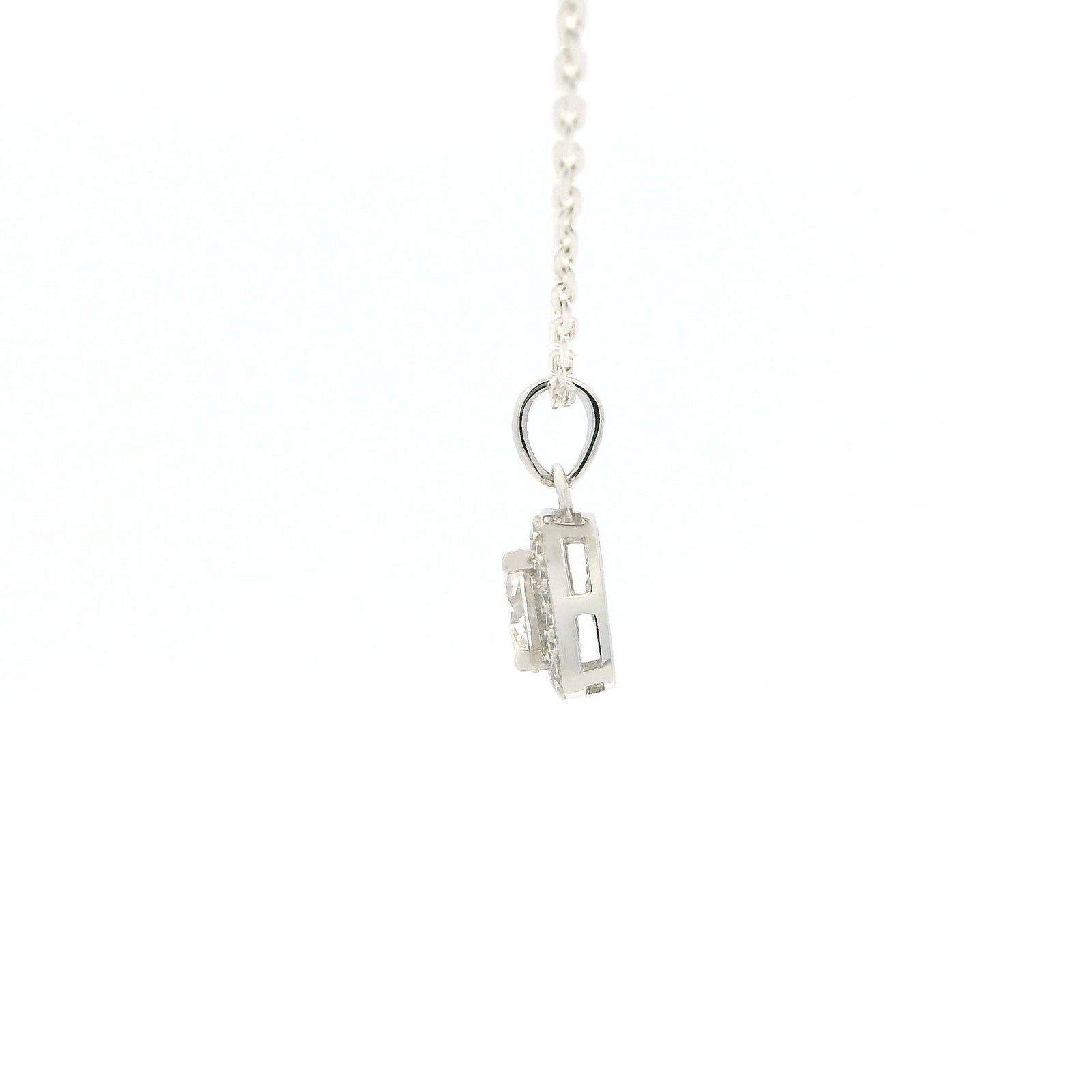 White Gold 1ct Square Moissanite Halo Silver Dazzle Pendant Necklace