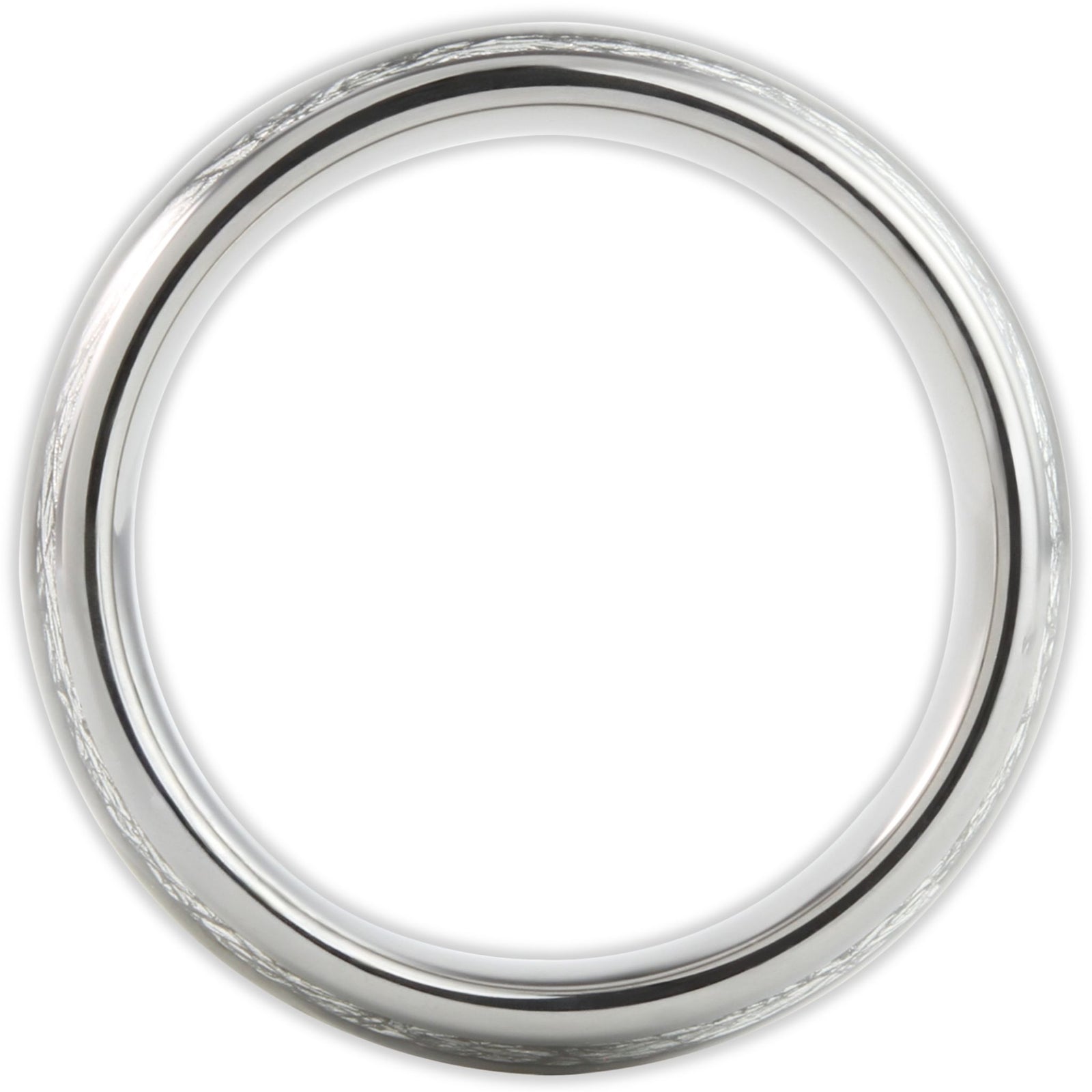 Side profile of tungsten ring showing band depth and split inlay structure and 8mm band