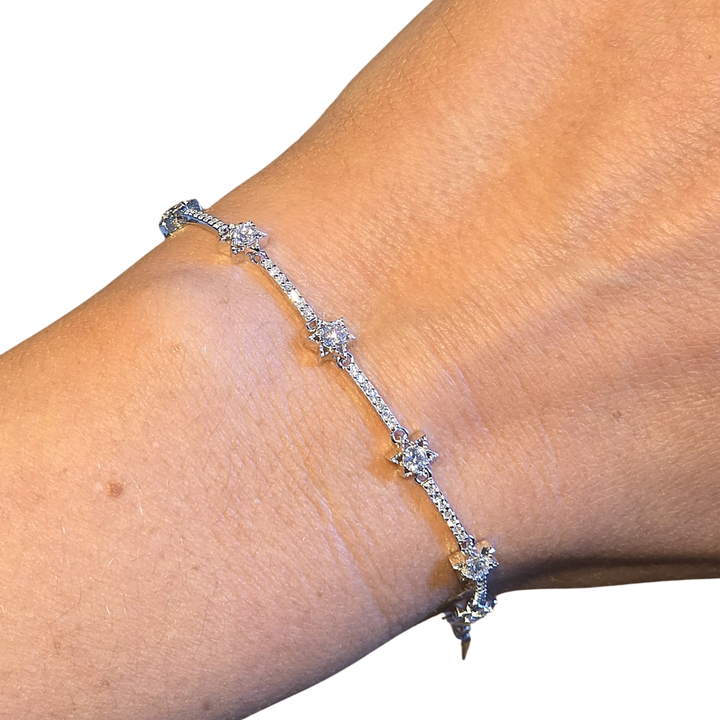 1ct White Gold Moissanite Ten Star Silver Dazzle Bracelet
