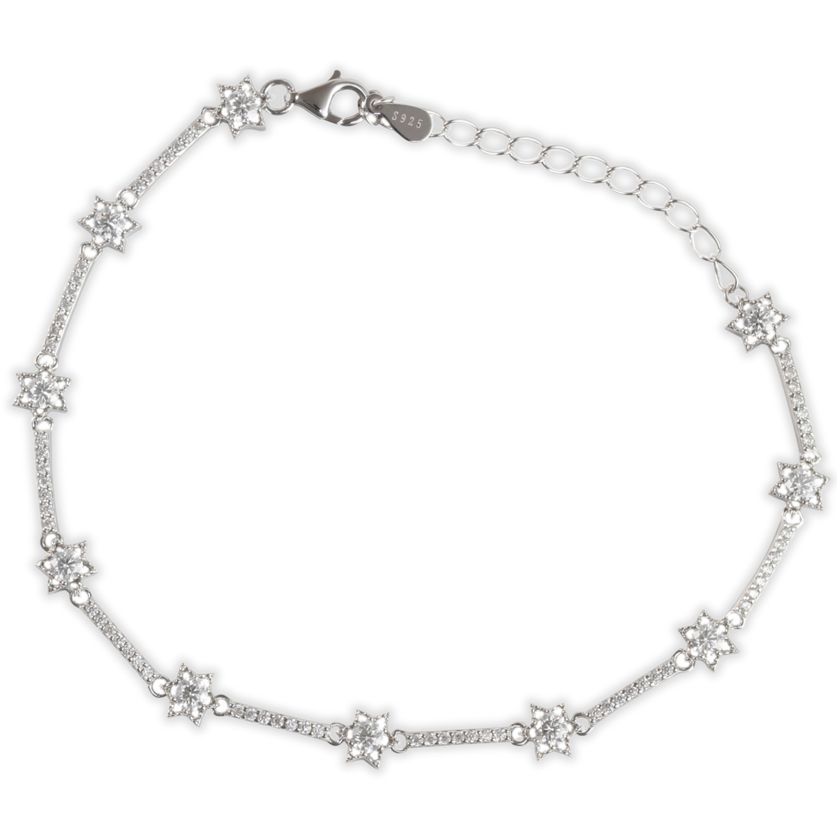 1ct White Gold Moissanite Ten Star Silver Dazzle Bracelet