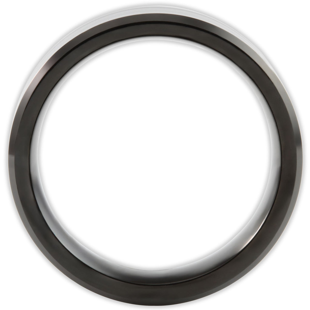 Side profile of tungsten ring with flat band and bevelled edges