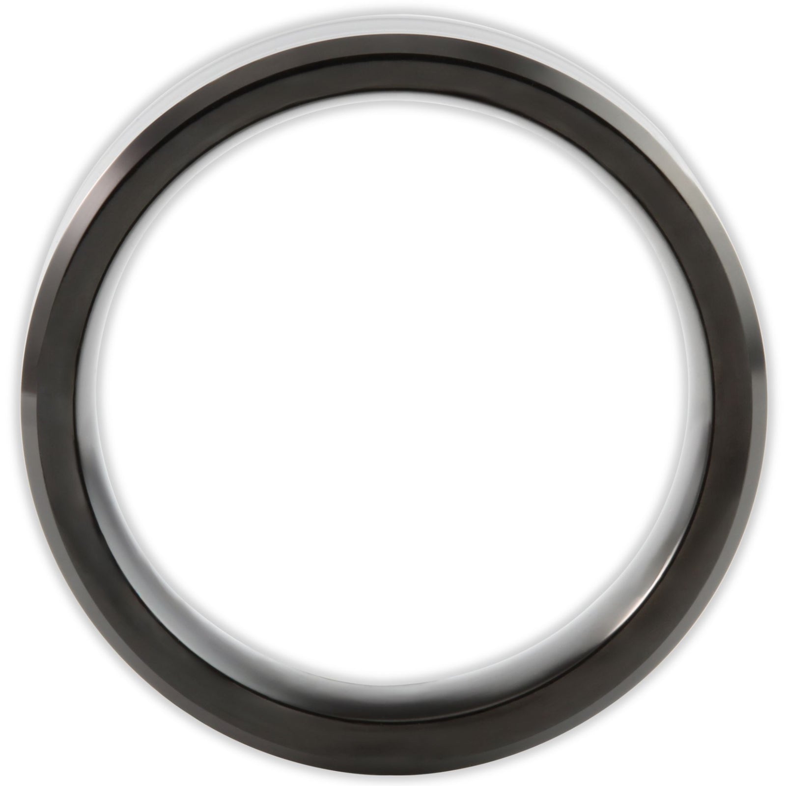 Side profile of tungsten ring with flat band and bevelled edges