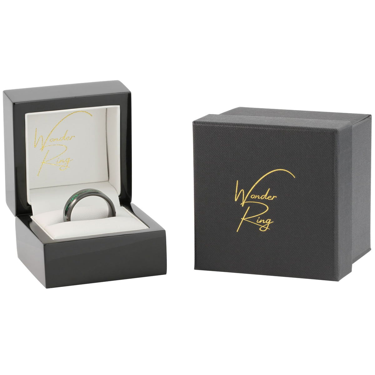 Green and black Chinese dragon ring presented in gift box