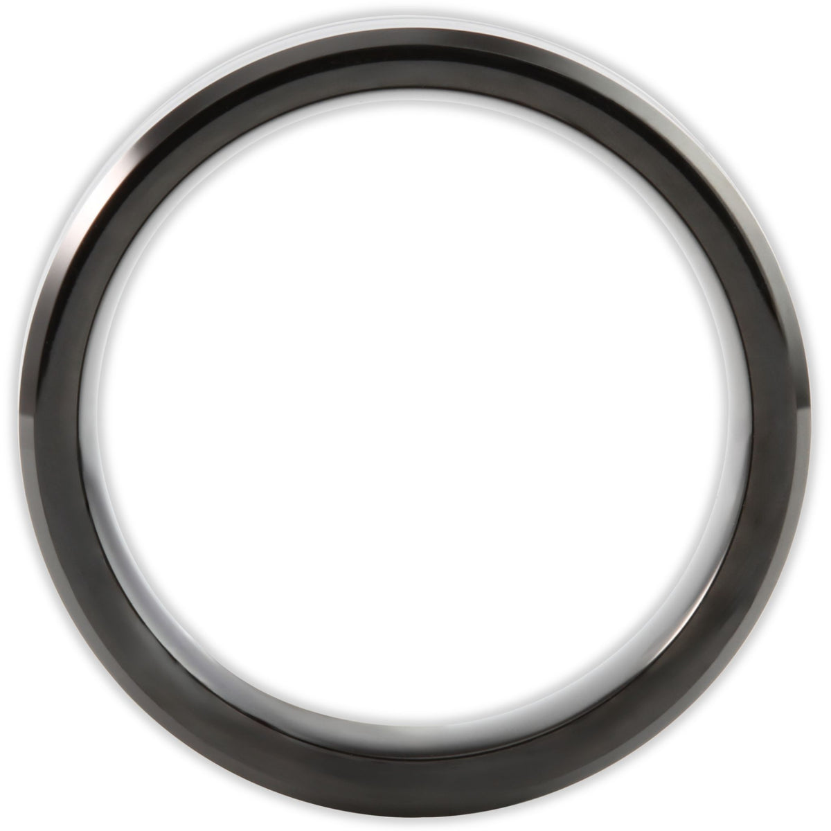Side profile of tungsten ring with flat band and bevelled edges