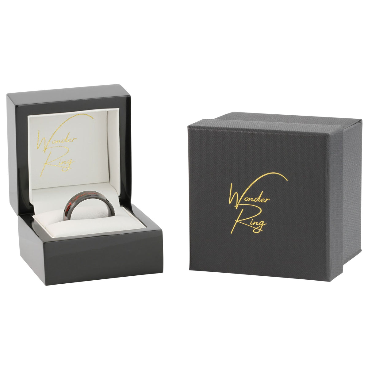 Red and black Chinese dragon ring presented in gift box