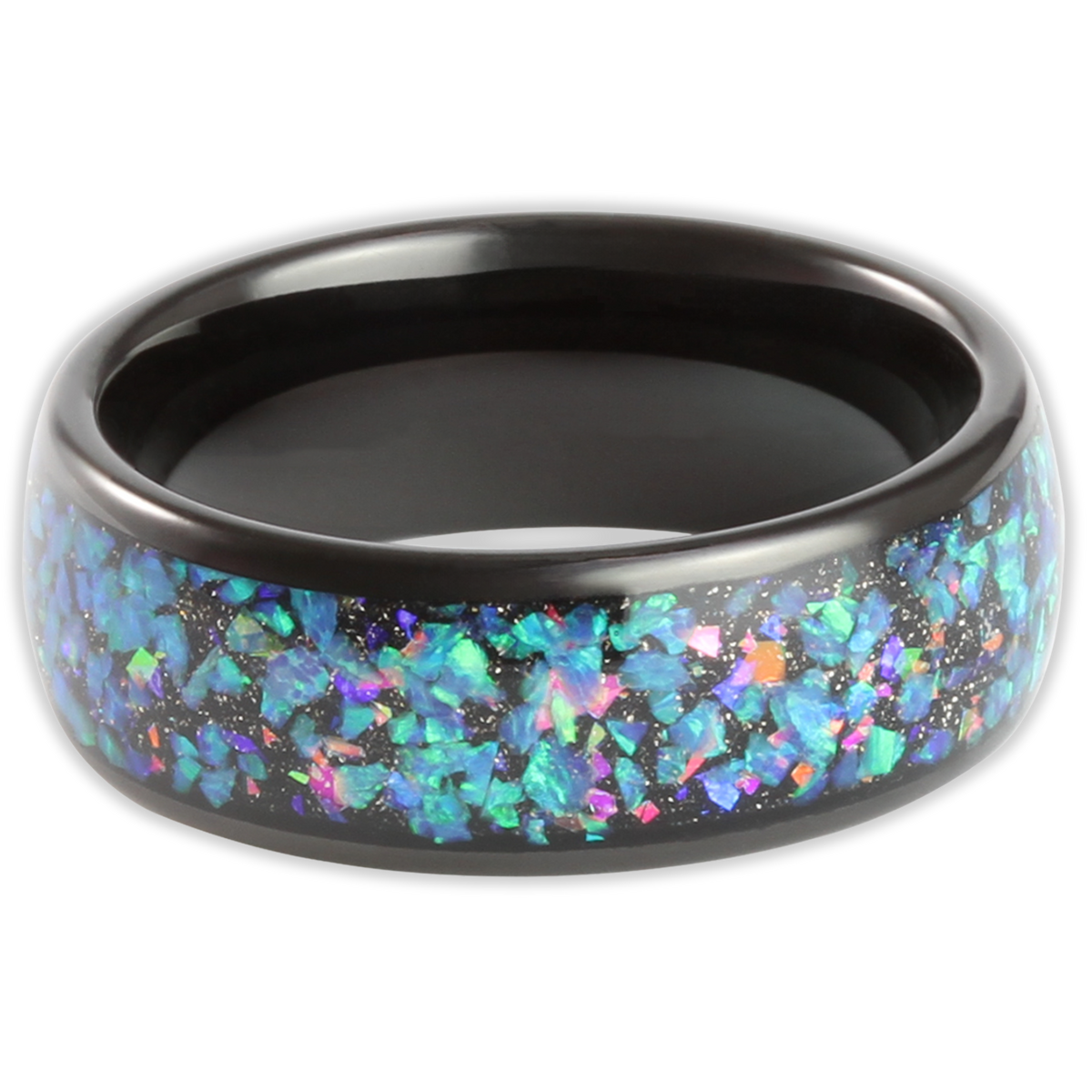 Ring with black exterior and colorful interior on a white background