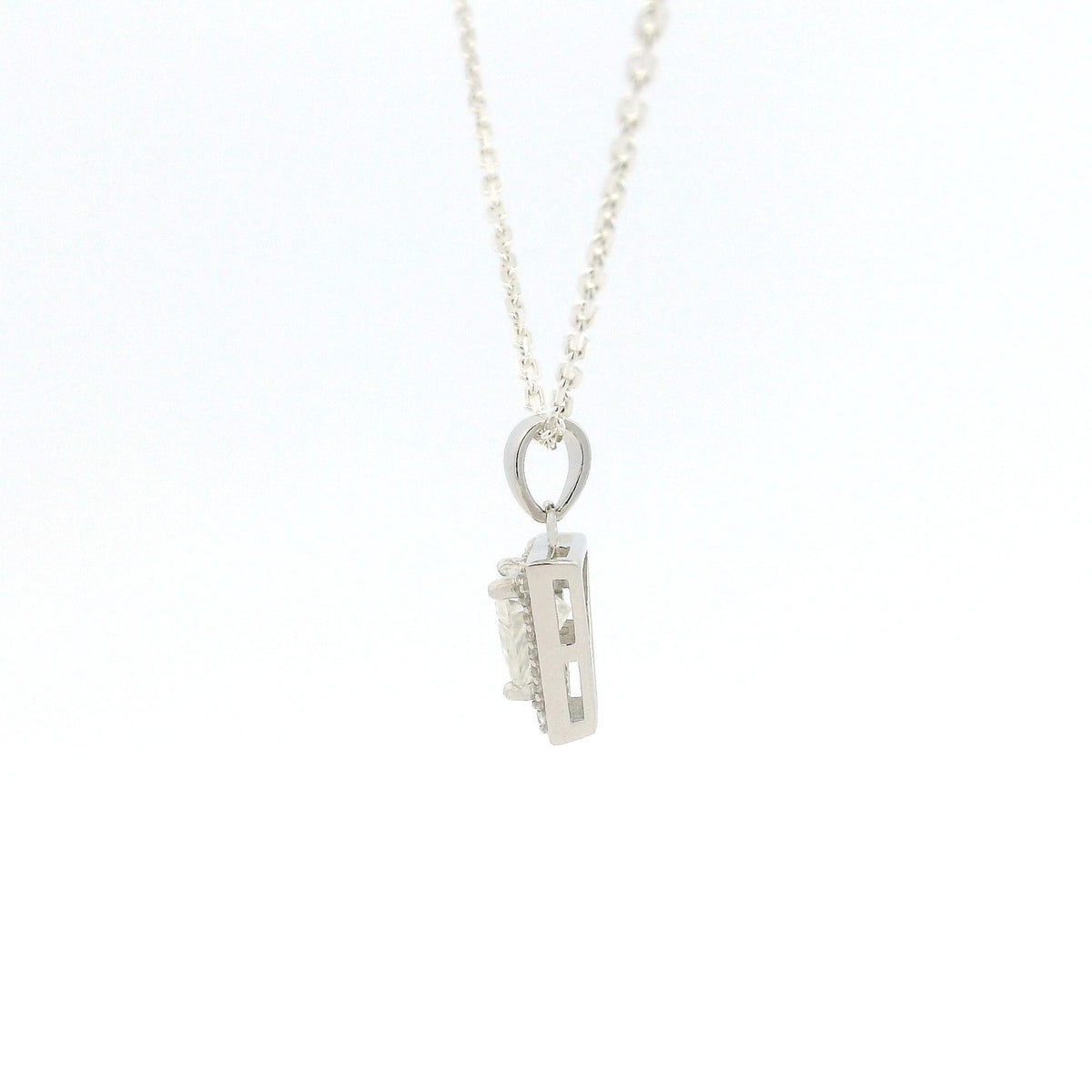 White Gold 1ct Triangle Moissanite Halo Silver Dazzle Pendant Necklace