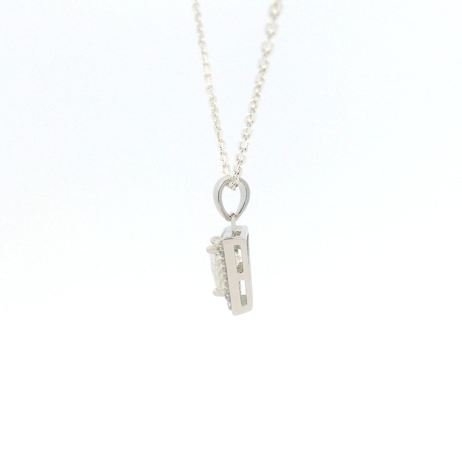 White Gold 1ct Triangle Moissanite Halo Silver Dazzle Pendant Necklace