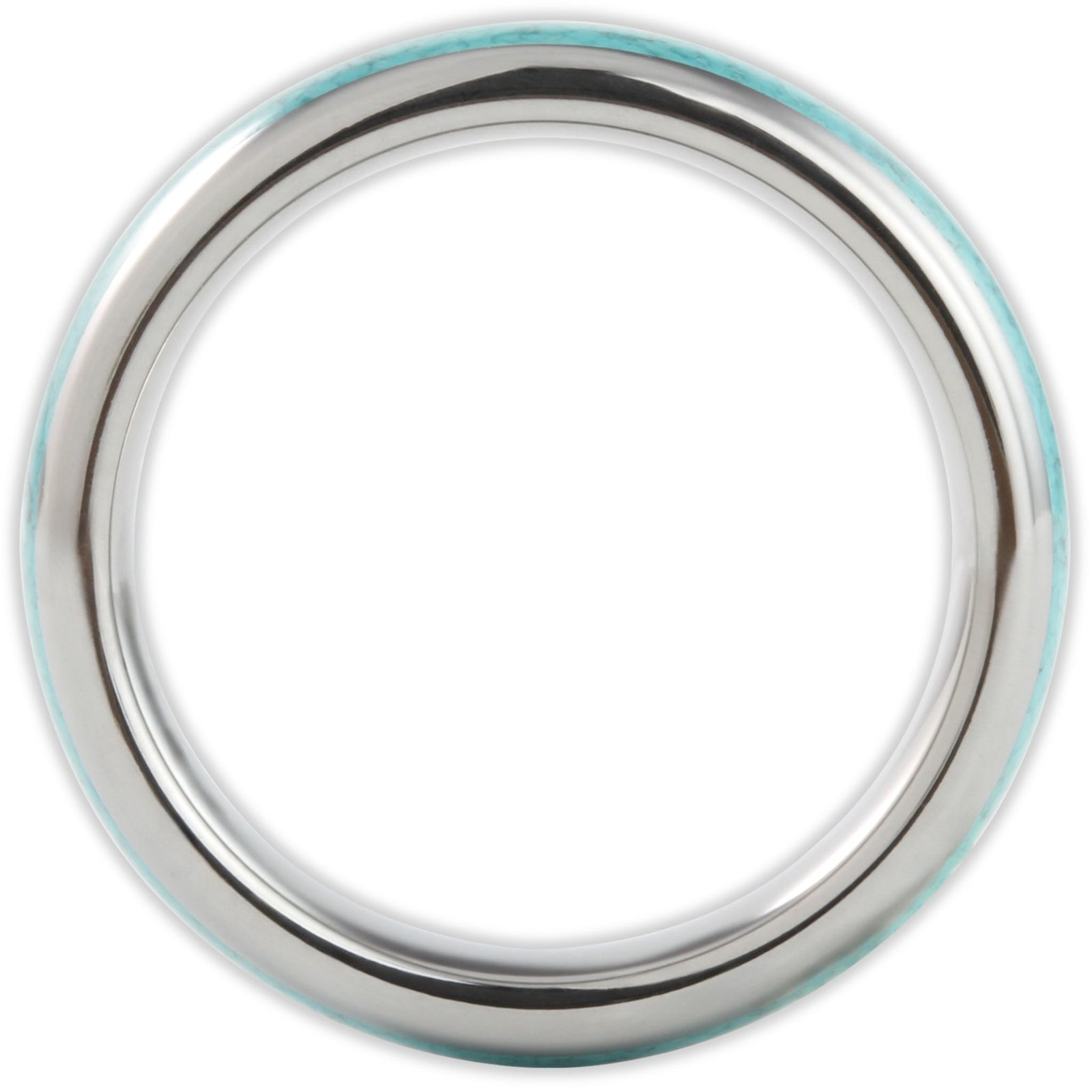 Side profile of tungsten ring showing 6mm band depth and turquoise inlay structure