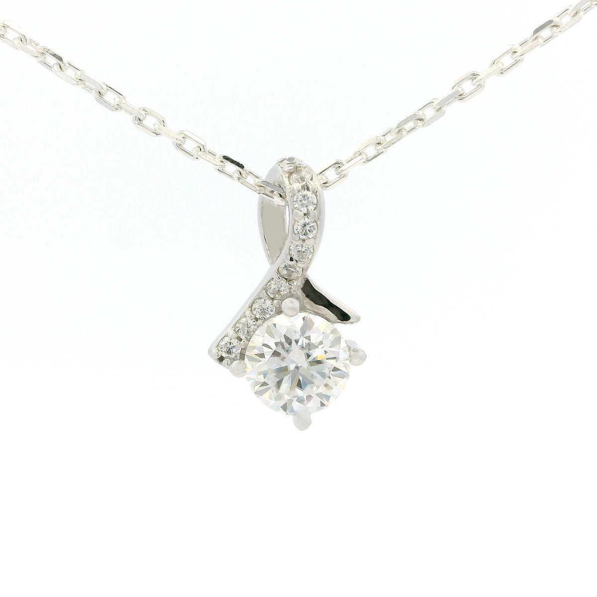 White Gold 1ct Moissanite Twist Silver Dazzle Pendant Necklace