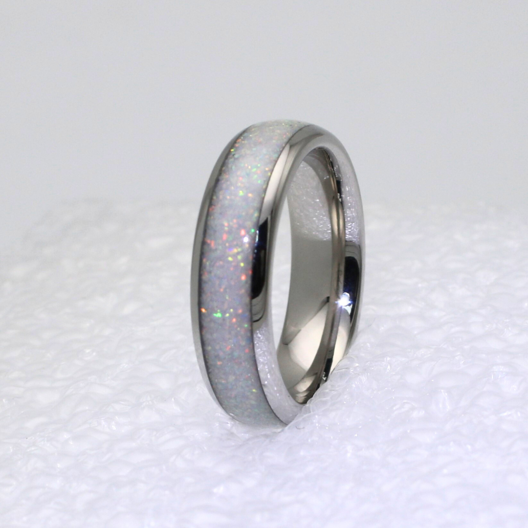 Mens white 2025 opal wedding band