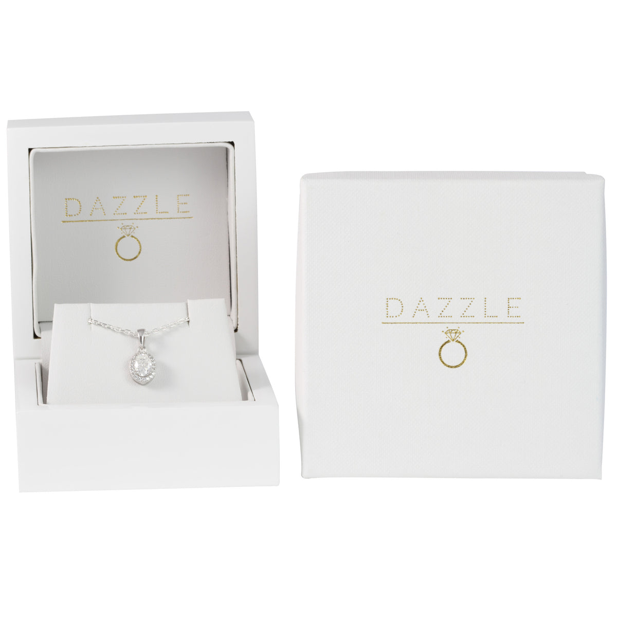 White Gold 1ct Oval Moissanite Halo Silver Dazzle Pendant Necklace