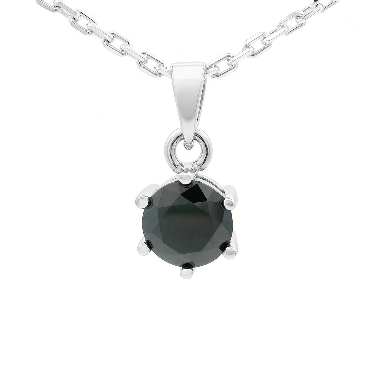White Gold 1ct Black Moissanite Round Silver Dazzle Pendant Necklace