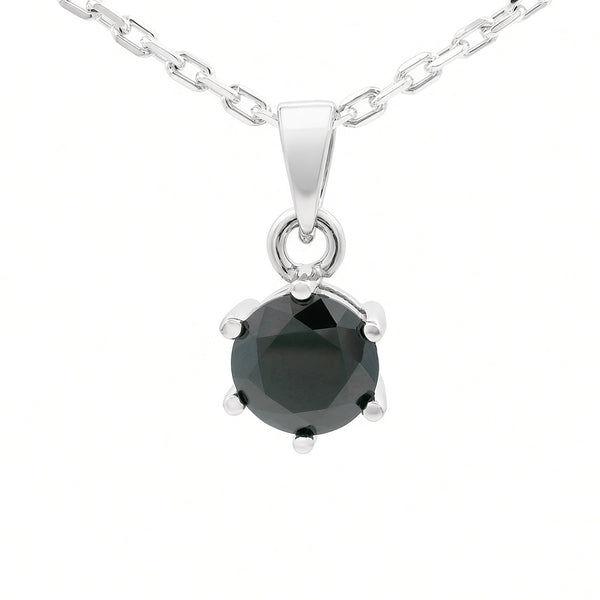 White Gold 1ct Black Moissanite Round Silver Dazzle Pendant Necklace