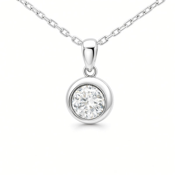 White Gold 1ct Moissanite Enclosed Silver Dazzle Pendant Necklace