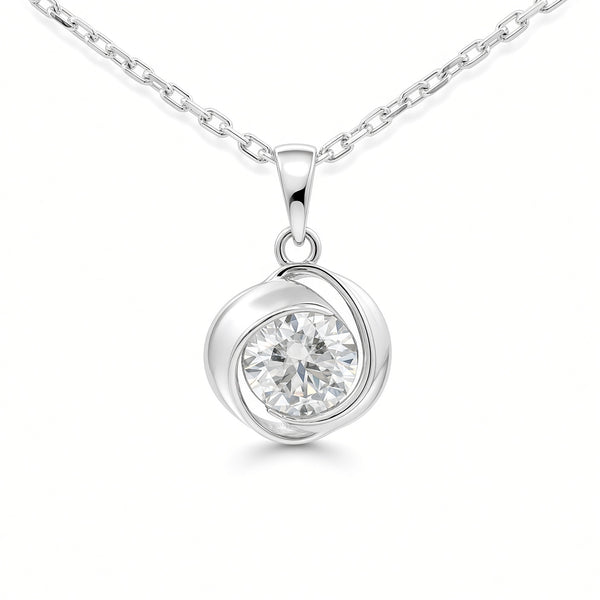 White Gold 1ct Moissanite Swirl Silver Dazzle Pendant Necklace