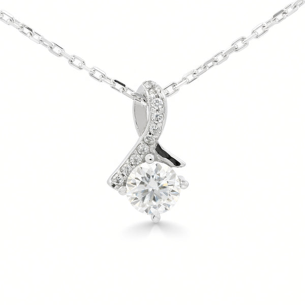 White Gold 1ct Moissanite Twist Silver Dazzle Pendant Necklace