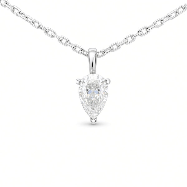 White Gold 1ct Pear Drop Moissanite Silver Dazzle Pendant Necklace