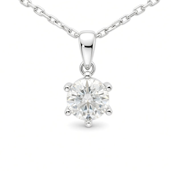 White Gold 1ct Round Moissanite Silver Dazzle Pendant Necklace