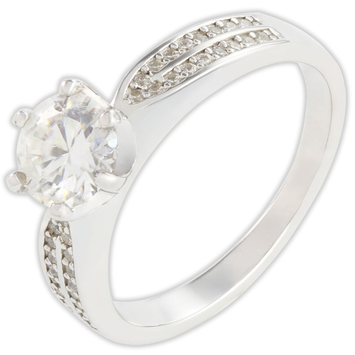 White Gold 1ct Round Moissanite Wide Dazzle Ring