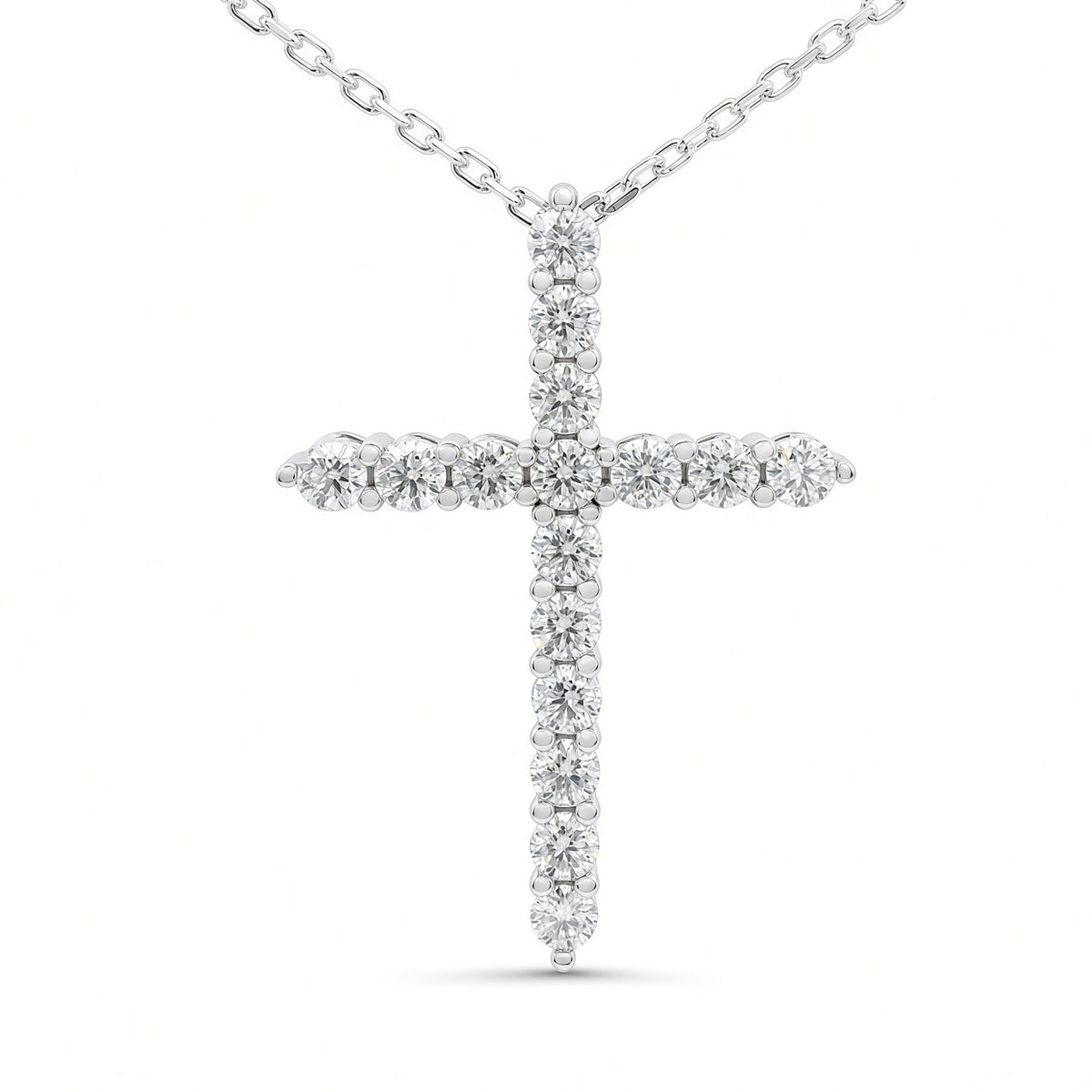 White Gold 2ct Moissanite Cross Silver Dazzle Pendant Necklace