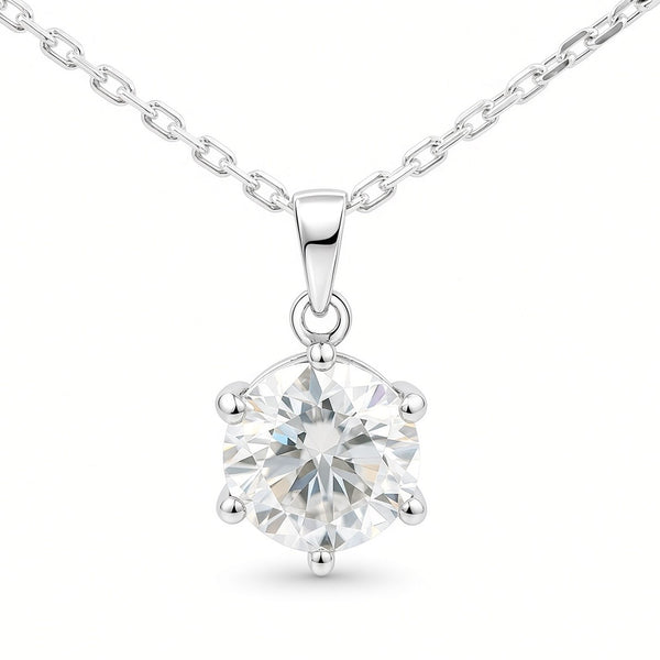White Gold 3ct Round Moissanite Silver Dazzle Pendant Necklace