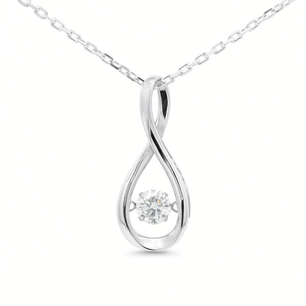 White Gold Infinity Moissanite Silver Dazzle Pendant Necklace