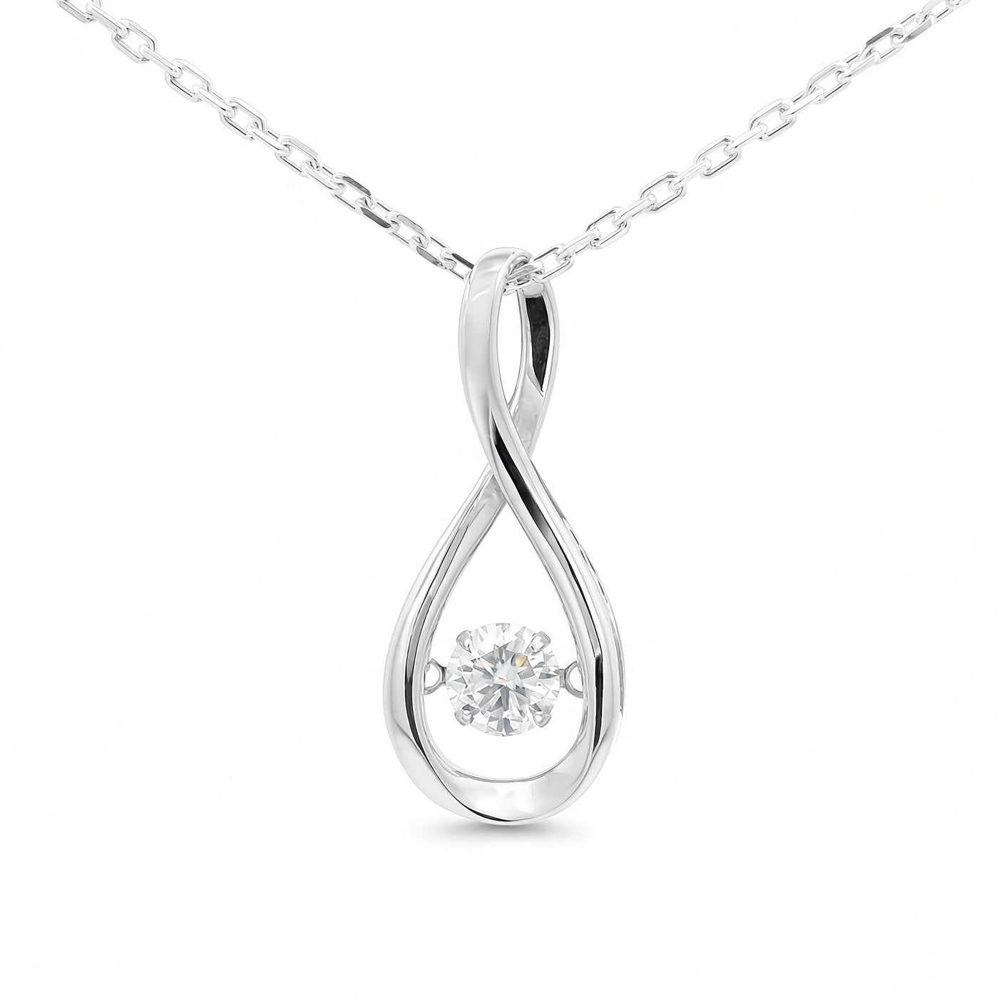 White Gold Infinity Moissanite Silver Dazzle Pendant Necklace