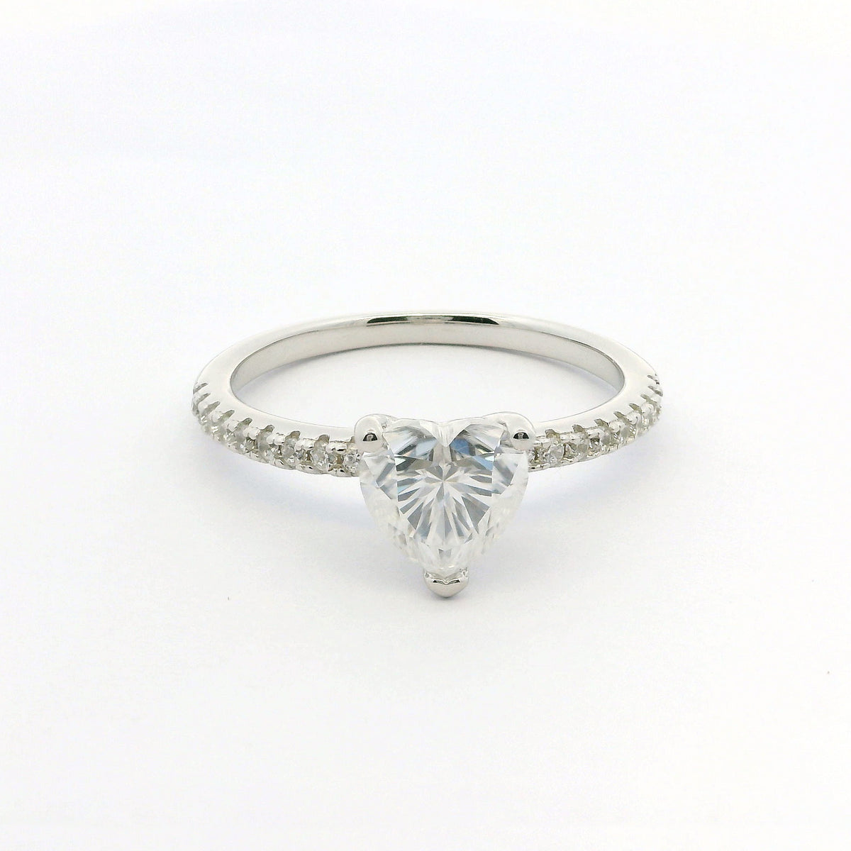 1ct Heart Cut Moissanite Engagement Ring | White Gold Slimline Dazzle Ring