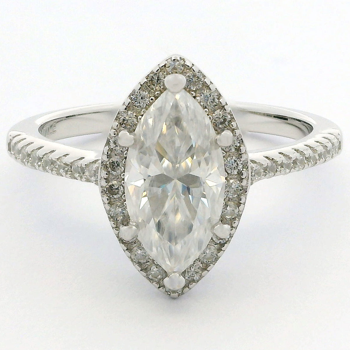 1ct Marquise Moissanite Engagement Ring | White Gold Slimline Dazzle