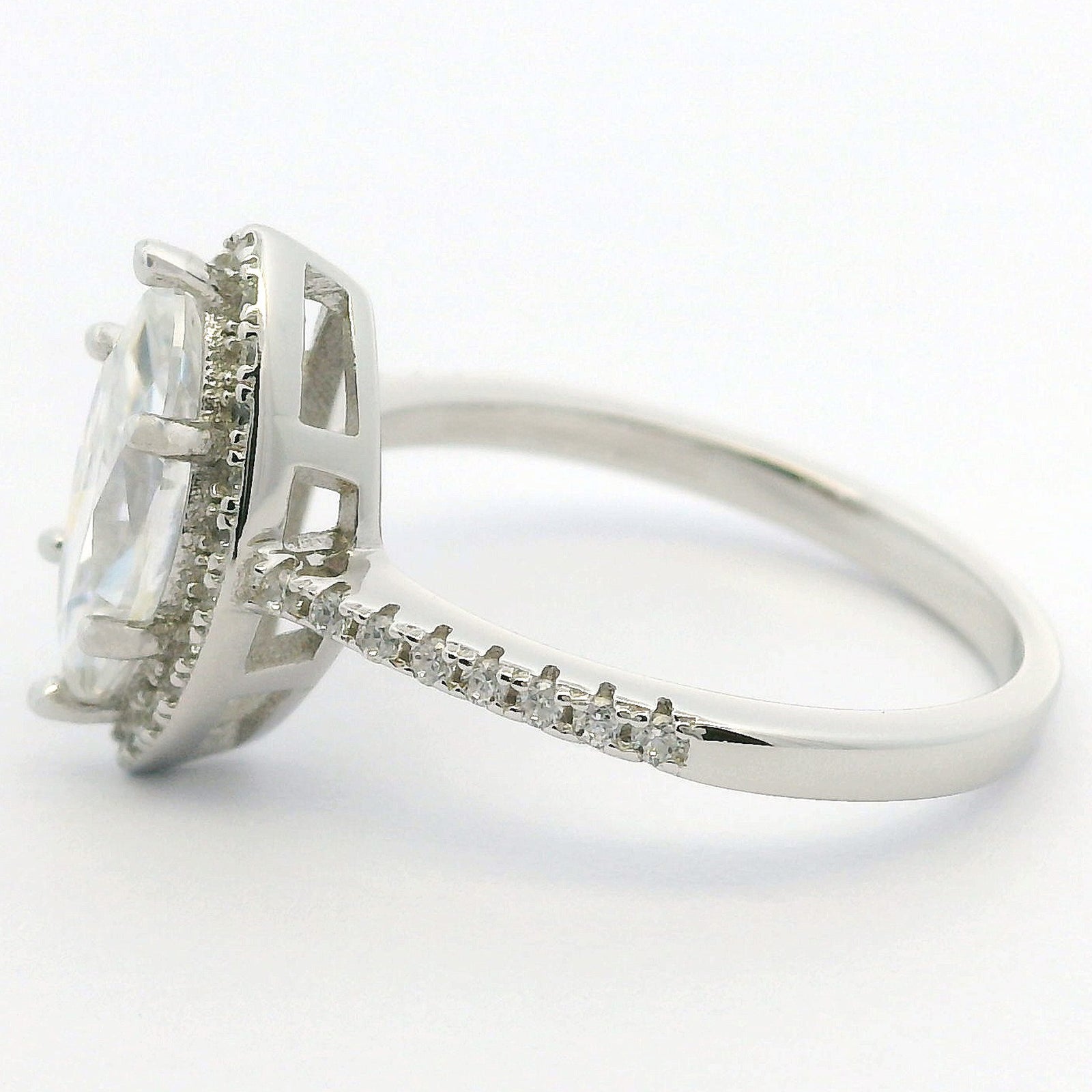 1ct Marquise Moissanite Engagement Ring | White Gold Slimline Dazzle